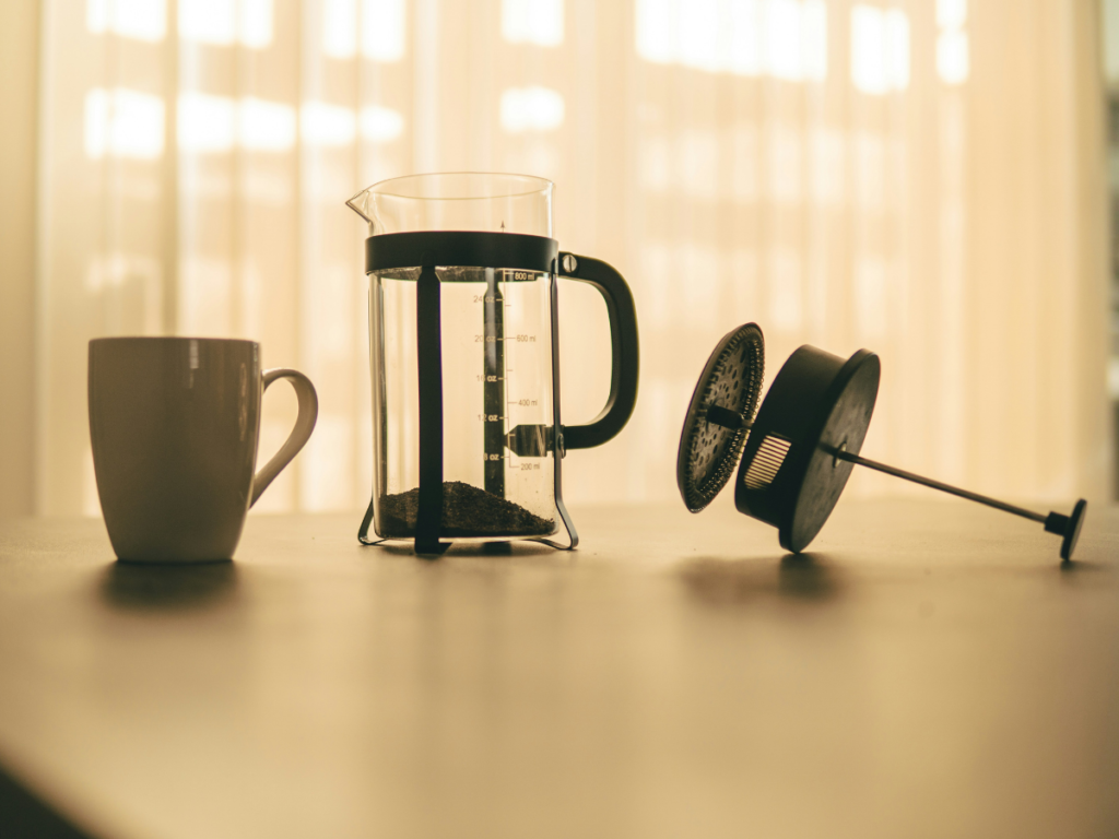 French Press brewing coffee step by step