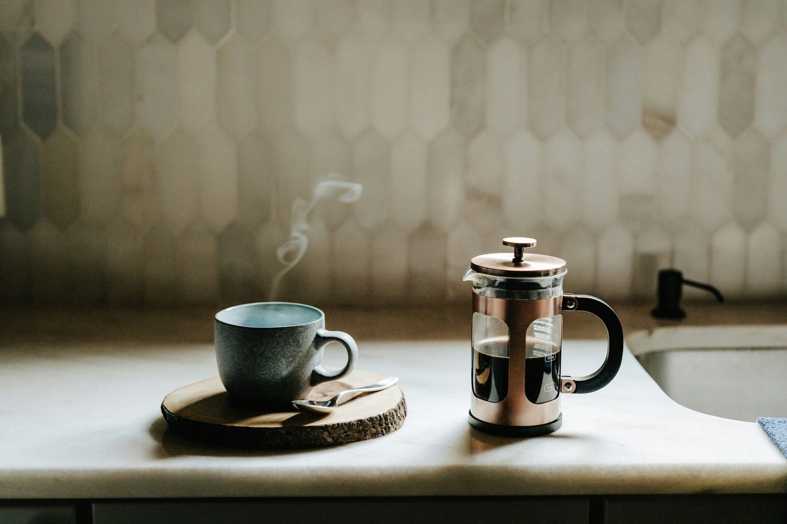 French Press brewing coffee step by step